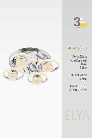 Elya 4lü Plafonyer Avize Krom