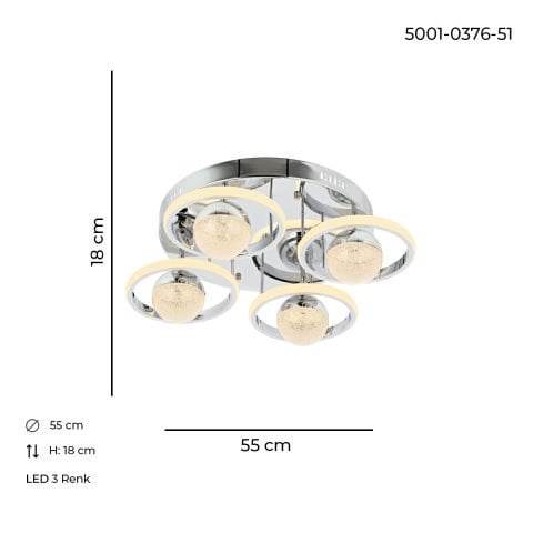 Elya 4lü Plafonyer Avize Krom