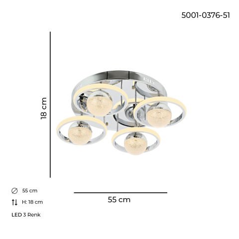 Elya 4lü Plafonyer Avize Krom
