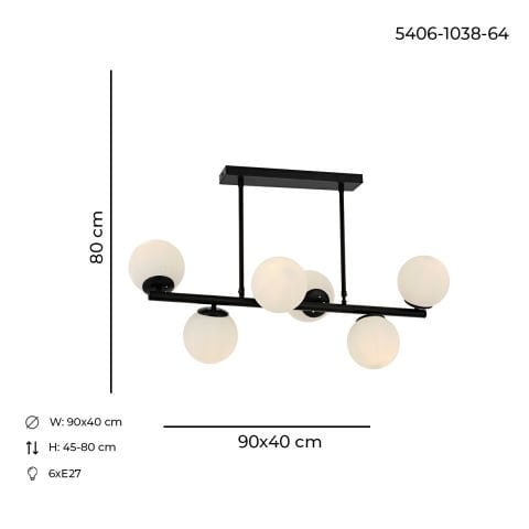 Milan 6lı Sıralı Siyah Modern Avize
