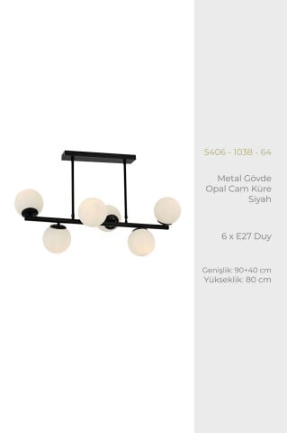 Milan 6lı Sıralı Siyah Modern Avize