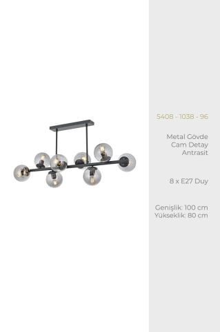 Milan 8li Sıralı Antrasit Modern Avize