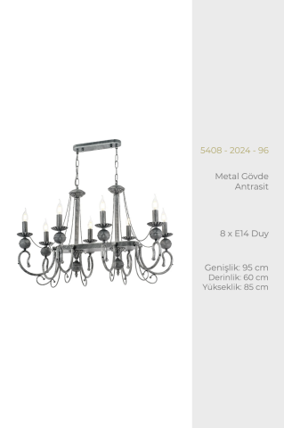 Kaşgar 8li Yemek Masası Antrasit