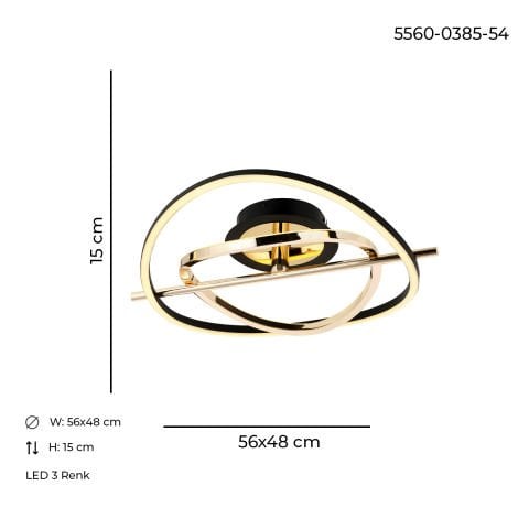 Tuna Tekli Plafonyer Avize Gold-Black