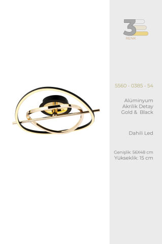 Tuna Tekli Plafonyer Avize Gold-Black