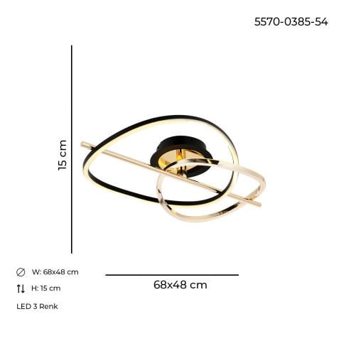 Tuna 2li Plafonyer Avize Gold-Black